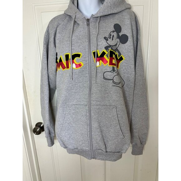 Disneyland Mickey Mouse Gray Zip up Hooded Jacket Medium By Hanes 50% Cotton 50% - Picture 4 of 7